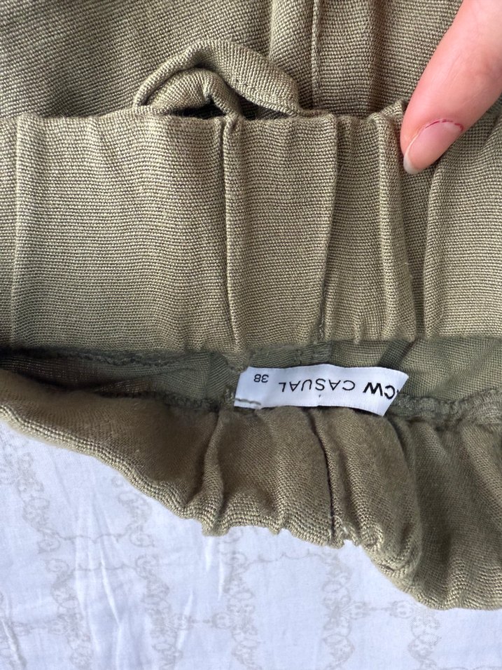 Düğmeli Rahat Kesim Keten Kadın Pantolon - Görsel 3