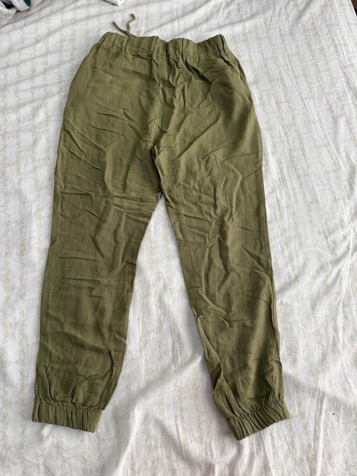 Düğmeli Rahat Kesim Keten Kadın Pantolon - Görsel 4