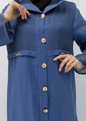 Orhan marka gold düğmeli Uzun Mavi renk Kadın kap/Pardösü - Görsel 2