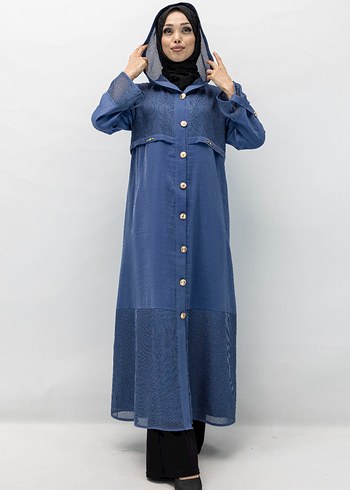 Orhan marka gold düğmeli Uzun Mavi renk Kadın kap/Pardösü - Görsel 4