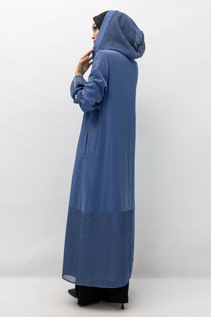 Orhan marka gold düğmeli Uzun Mavi renk Kadın kap/Pardösü - Görsel 3