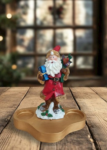 Altın Renkli Noel Baba Figürlü Mumluk - Görsel 2