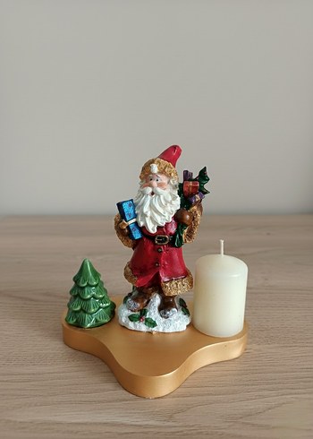 Altın Renkli Noel Baba Figürlü Mumluk - Görsel 4