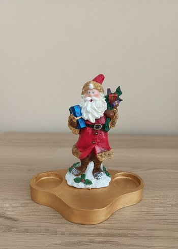 Altın Renkli Noel Baba Figürlü Mumluk - Görsel 3