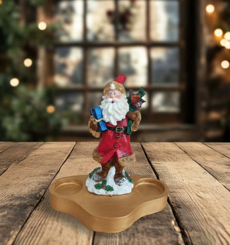 Altın Renkli Noel Baba Figürlü Mumluk - Görsel 2