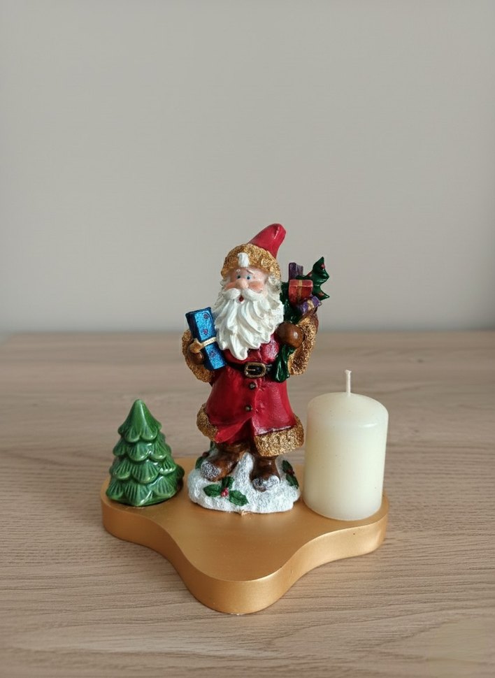Altın Renkli Noel Baba Figürlü Mumluk - Görsel 4