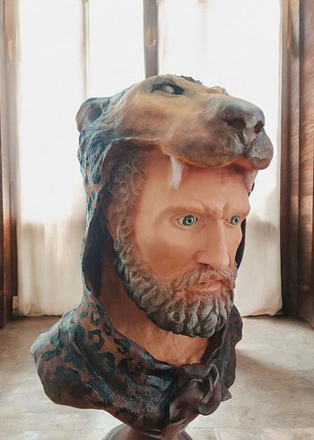 Kahverengi Aslan Kafası Herkül Büstü - Görsel 2