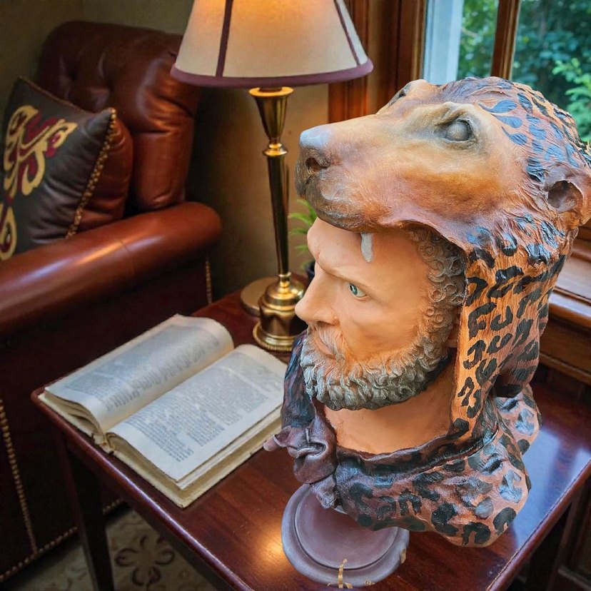 Kahverengi Aslan Kafası Herkül Büstü - Görsel 3