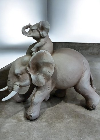 Yavrulu Fil Biblo Heykel - Görsel 2