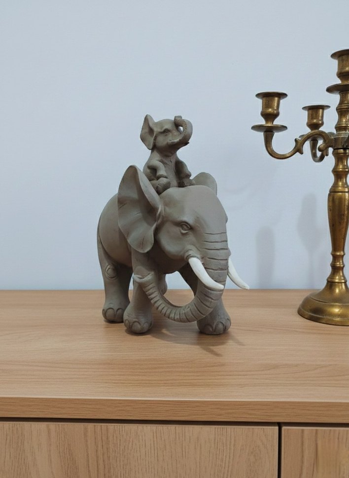 Yavrulu Fil Biblo Heykel - Görsel 3