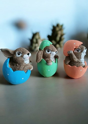 3 lü Pastel Renkli Tavşan Figürleri - Görsel 6