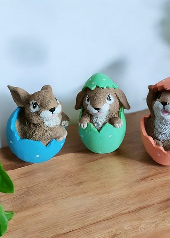 3 lü Pastel Renkli Tavşan Figürleri - Görsel 2