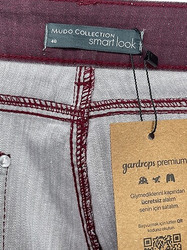 40 Beden bordo Renk Mudo Jean / Kot %70 İndirimli.