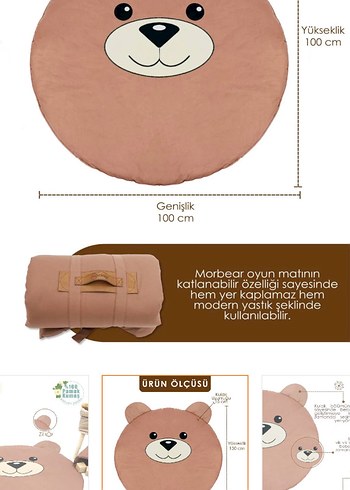 Pastel Kahverengi Ayıcık Oyun Matı - Görsel 2