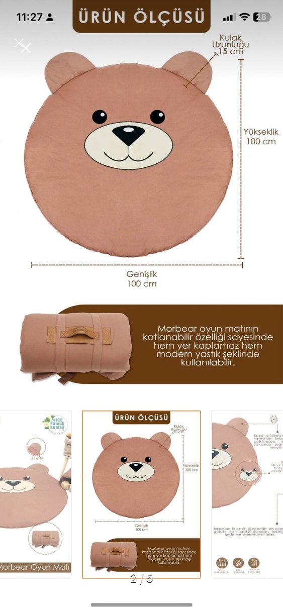 Pastel Kahverengi Ayıcık Oyun Matı - Görsel 2