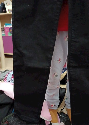 36 beden Kız Çocuk Siyah Elastik Bel Denim Pantolon - Görsel 2