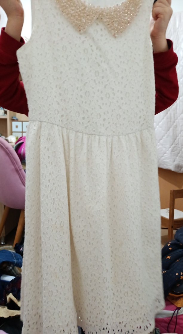 Kolsuz Beyaz Dantel Kız Elbisesi - Görsel 3