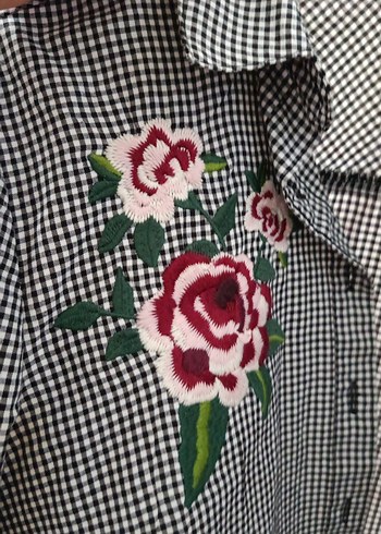 Bordo Nakışlı Uzun Kollu Kadın Gömlek - Görsel 4