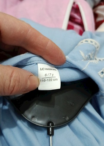 Düğmeli, Nakışlı Mavi kız çocuk elbise - Görsel 5