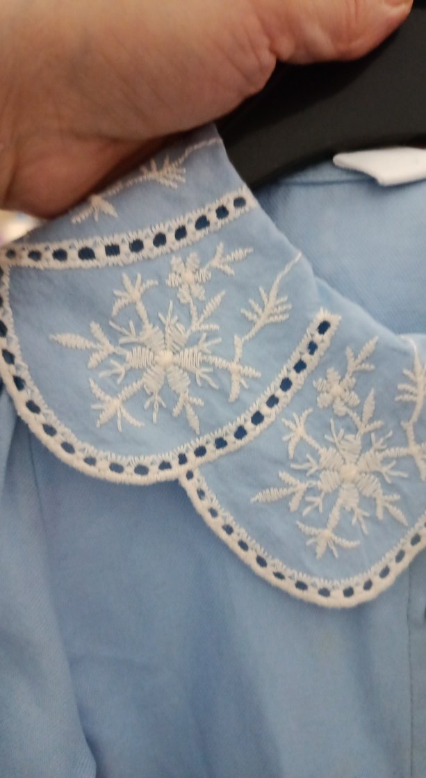 Düğmeli, Nakışlı Mavi kız çocuk elbise - Görsel 4