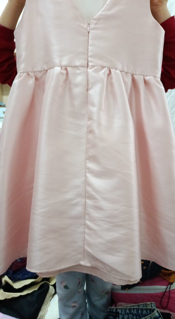 Pembe Saten Kız Çocuk Fiyonklu Elbise - Görsel 4