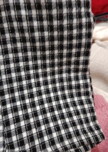 Siyah Beyaz Kareli Örme Kumaş Pantolon - Görsel 5