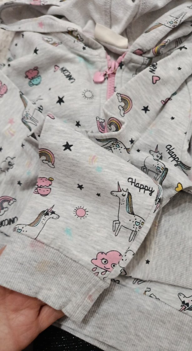 Kapüşonlu, Fermuarlı Gri Kız Çocuk sweatshirt - Görsel 4