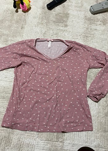 Pembe V Yaka  Uzun Kollu Tişört - Görsel 5