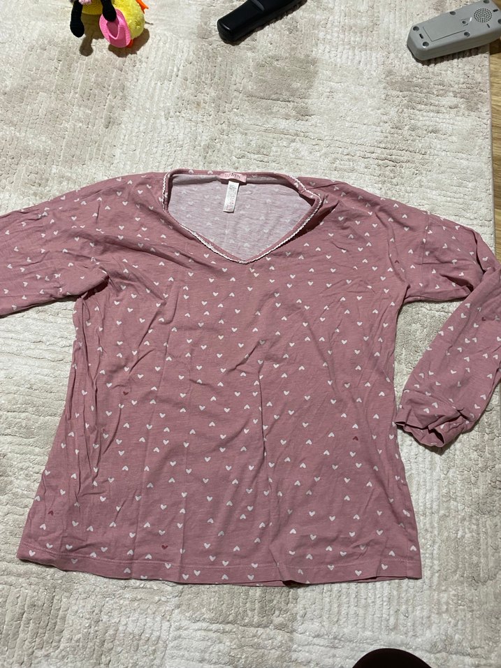 Pembe V Yaka  Uzun Kollu Tişört - Görsel 5