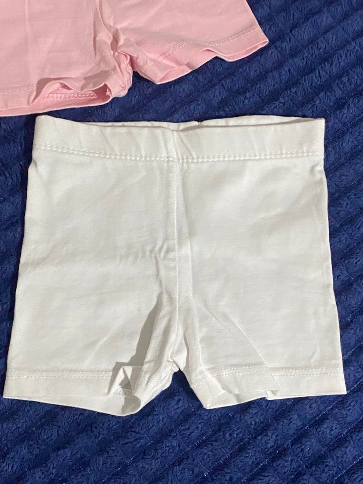 Kız Çocuk Pamuklu Beyaz ve Pembe Şort - Görsel 3