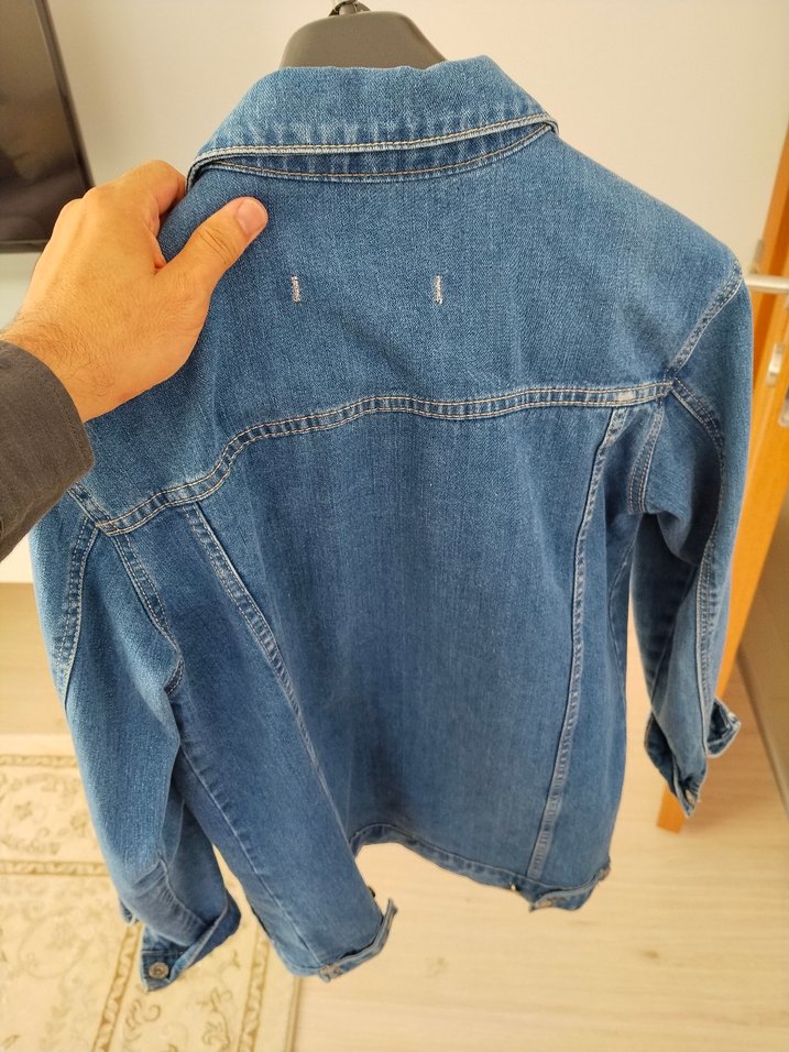 Düğmeli Mavi Kadın kot  Ceket - Görsel 2