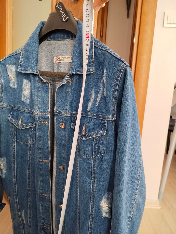 Düğmeli Mavi Kadın kot  Ceket - Görsel 4