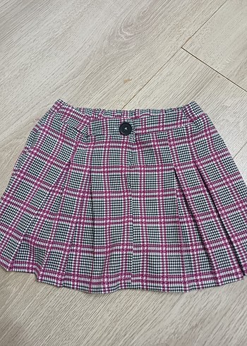 Pembe Ekose Pilili Mini Etek