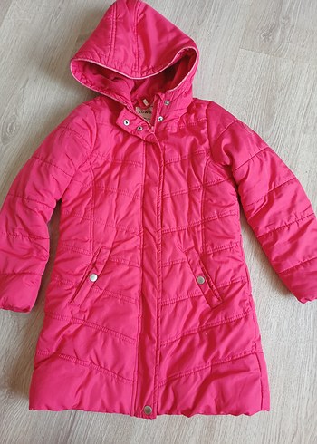 Kız Çocuk Pembe Kapüşonlu Düğmeli Mont