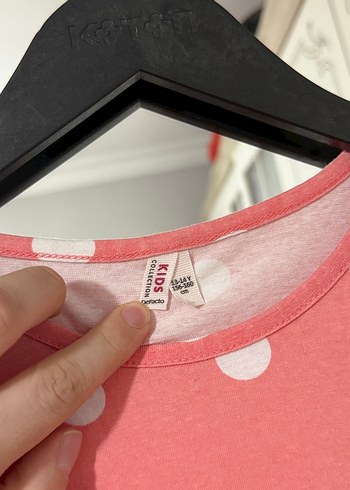 Puantiyeli Pembe Uzun Kollu Kız Elbisesi - Görsel 3