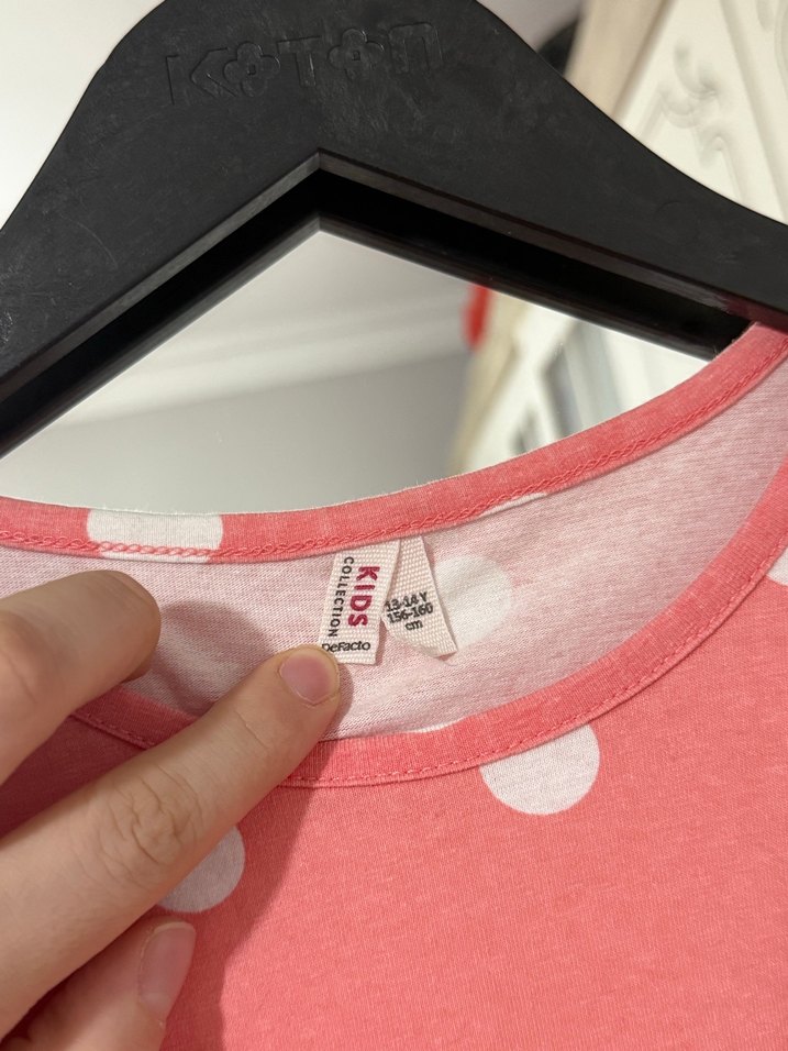 Puantiyeli Pembe Uzun Kollu Kız Elbisesi - Görsel 3