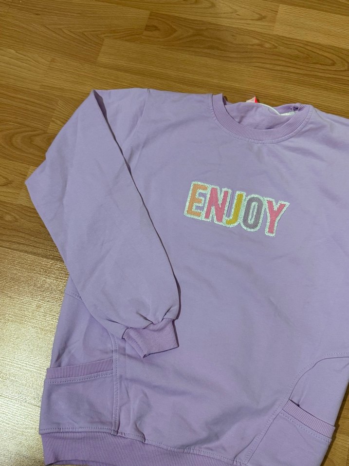 Renkli Baskılı Mor Kız Sweatshirt - Görsel 2