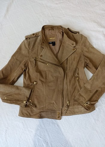 Bej Süet Kadın Biker Ceket - Görsel 2
