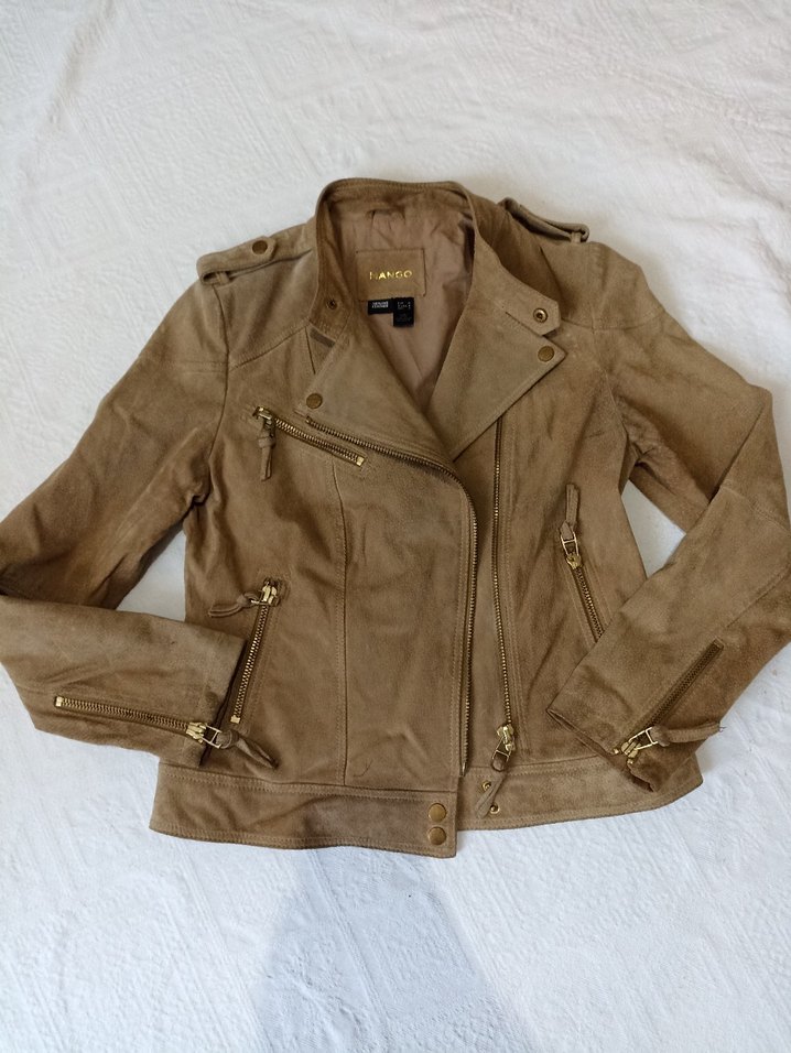 Bej Süet Kadın Biker Ceket - Görsel 2