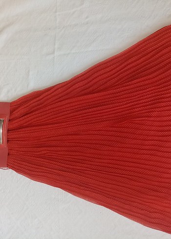 Kırmızı Pileli Uzun Bohem Elbise - Görsel 2