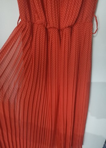 Kırmızı Pileli Uzun Bohem Elbise - Görsel 3