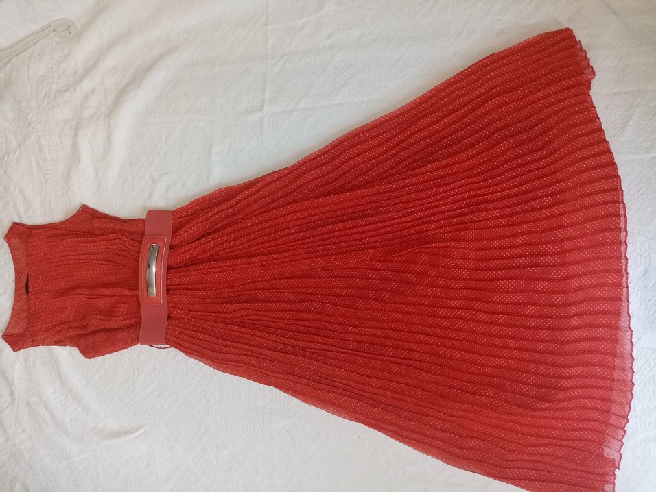 Kırmızı Pileli Uzun Bohem Elbise - Görsel 2