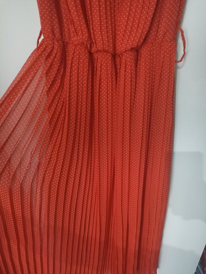 Kırmızı Pileli Uzun Bohem Elbise - Görsel 3