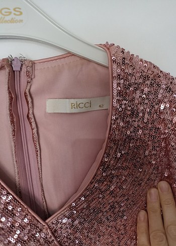 Pullu Pembe  Abiye Elbise - Görsel 2