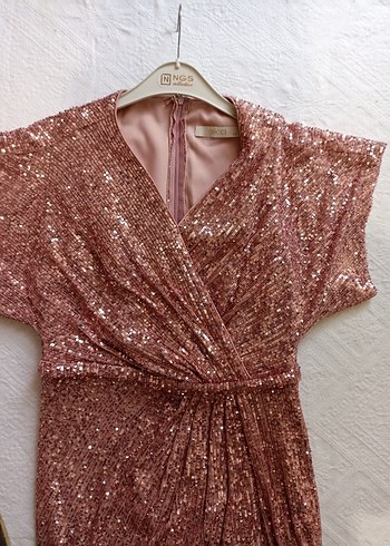 Pullu Pembe  Abiye Elbise - Görsel 4