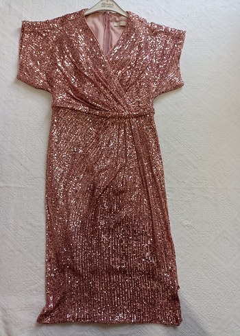 Pullu Pembe  Abiye Elbise - Görsel 3