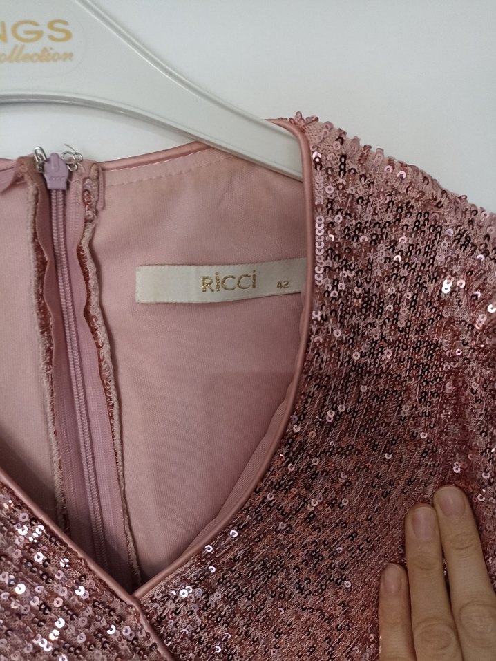 Pullu Pembe  Abiye Elbise - Görsel 2