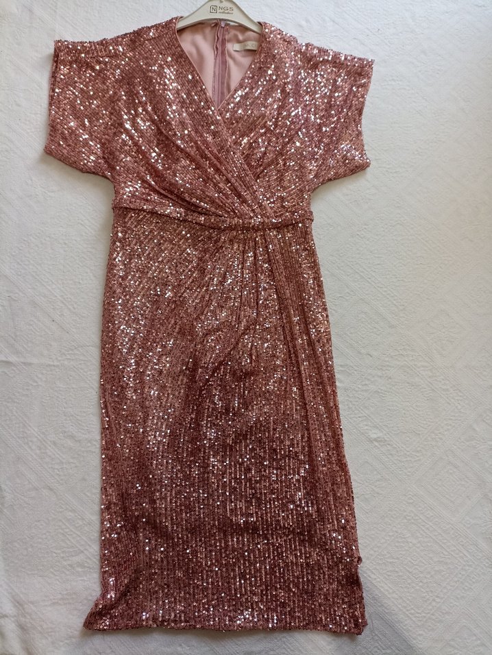 Pullu Pembe  Abiye Elbise - Görsel 3