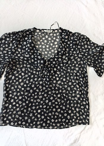 Pembe Kısa Drapeli V Yakalı Bluz - Görsel 2