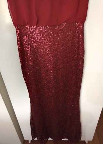 Bordo Uzun Abiye Elbise, Dökümlü, Kolsuz - Görsel 3